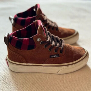 Vans Kids Sz 12.5 Brown Suede Buffalo Plaid High-Top Skate Shoes